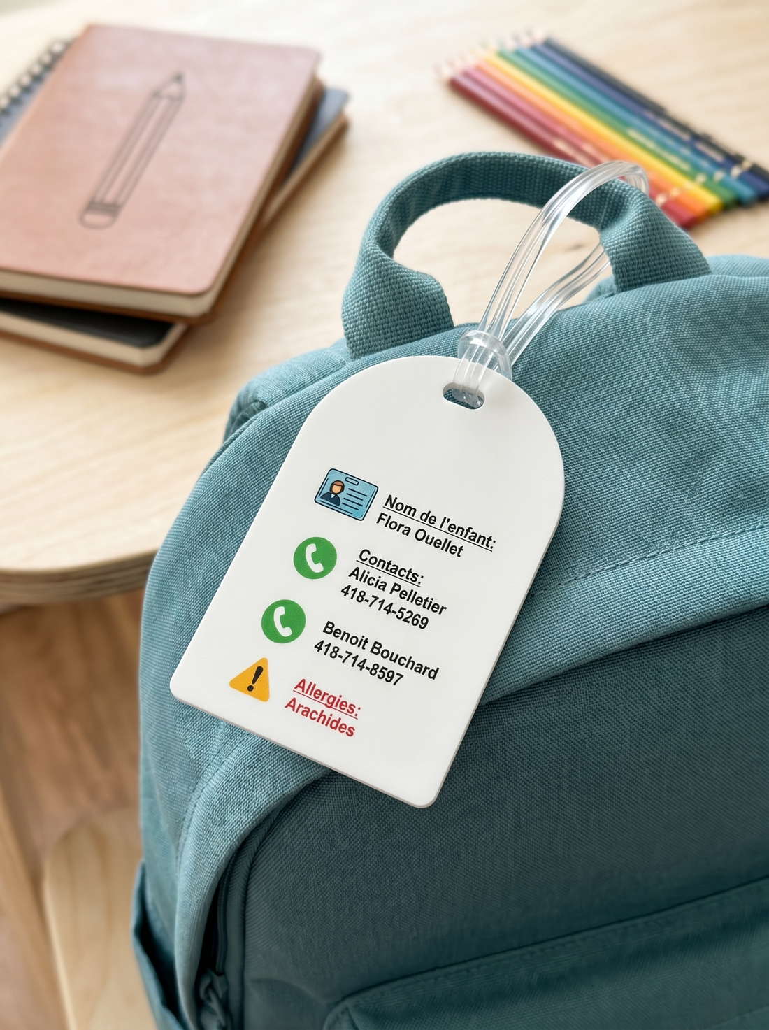 Le tag coloré pour sac à dos/boîte à lunch