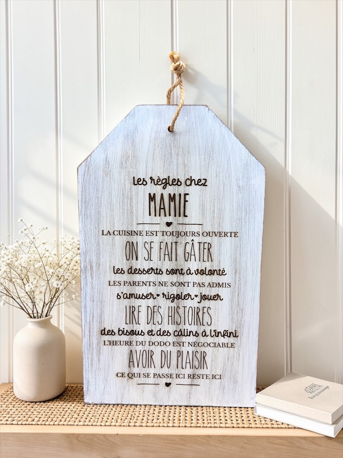 La plaquette en bois "Les règles chez Mamie"