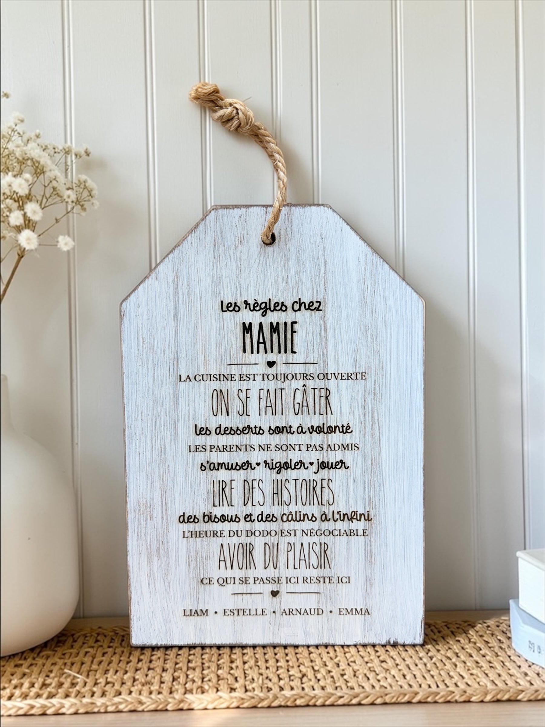 La plaquette en bois "Les règles chez Mamie"