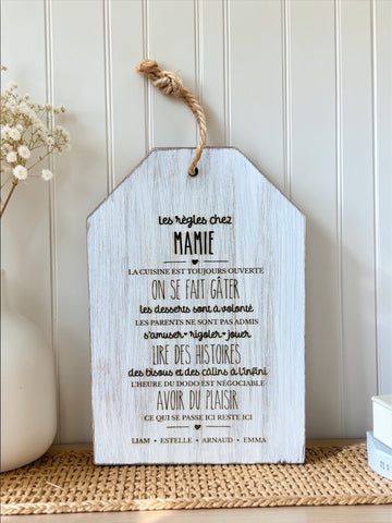 La plaquette en bois "Les règles chez Mamie"