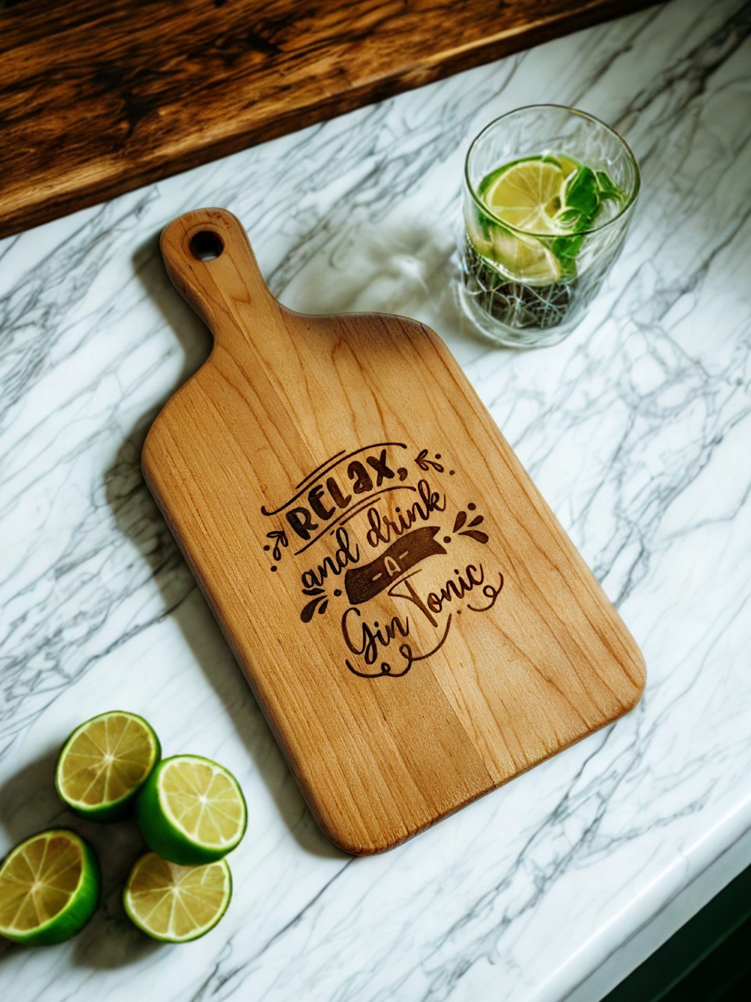 Planche de préparation "Relax and drink a gin tonic"